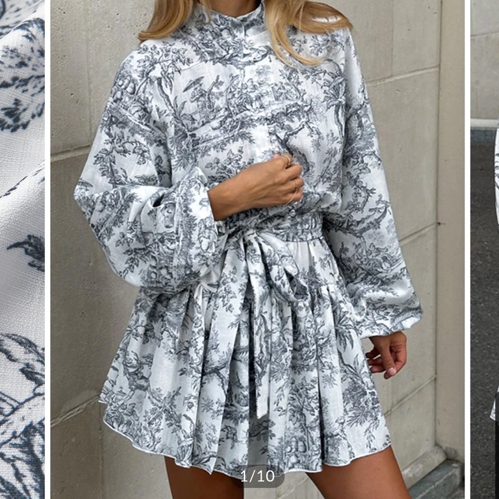 Ink Painting Print Tie Up A-Line Dress